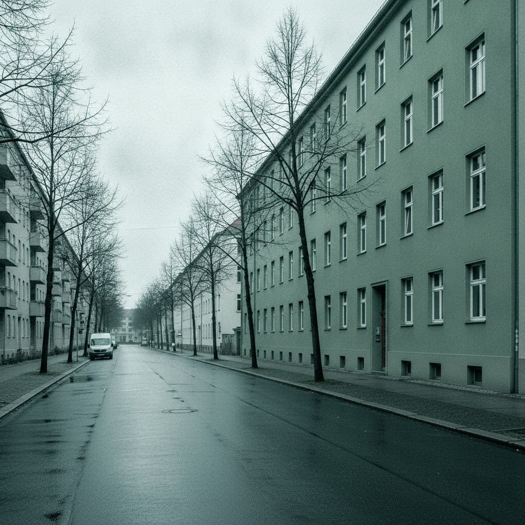 Ruhige Wohnstrasse in Berlin-Spandau an einem bedeckten Morgen